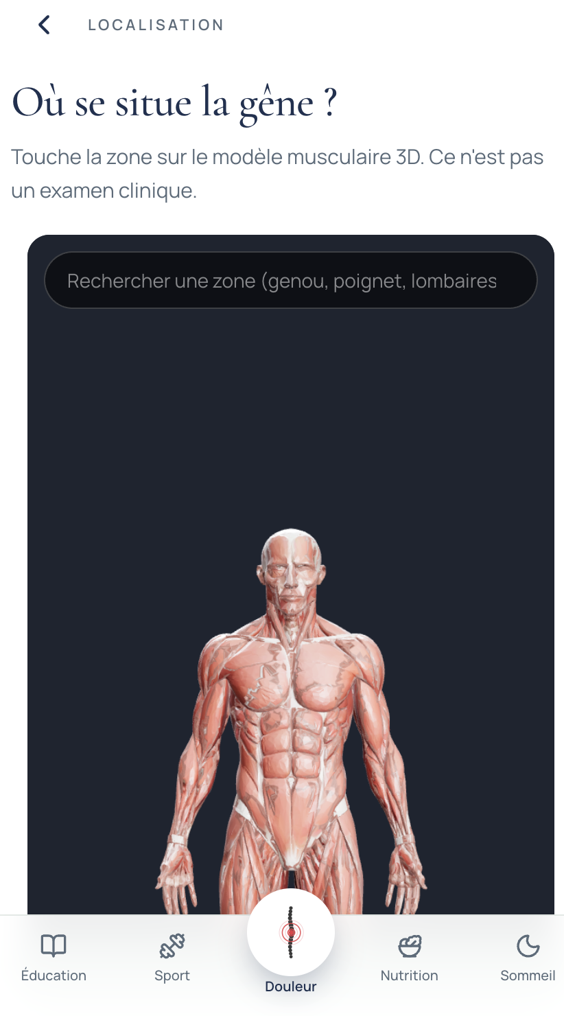 Localisation d'une gêne sur le modèle musculaire